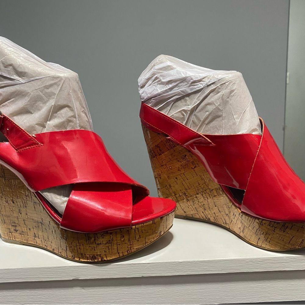 BCBGeneration Red Cork Wedge Sandals